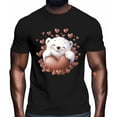 thumbnail image 2 of Camisetas informales de manga corta con estampado de corazones y oso blanco para hombre., 2 of 8
