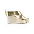 thumbnail image 5 of BLISSFUL STEP Women's Shoes Wedge Open Toe Crisscross Straps Linen Platform Sandals Gold Tone 7, 5 of 6