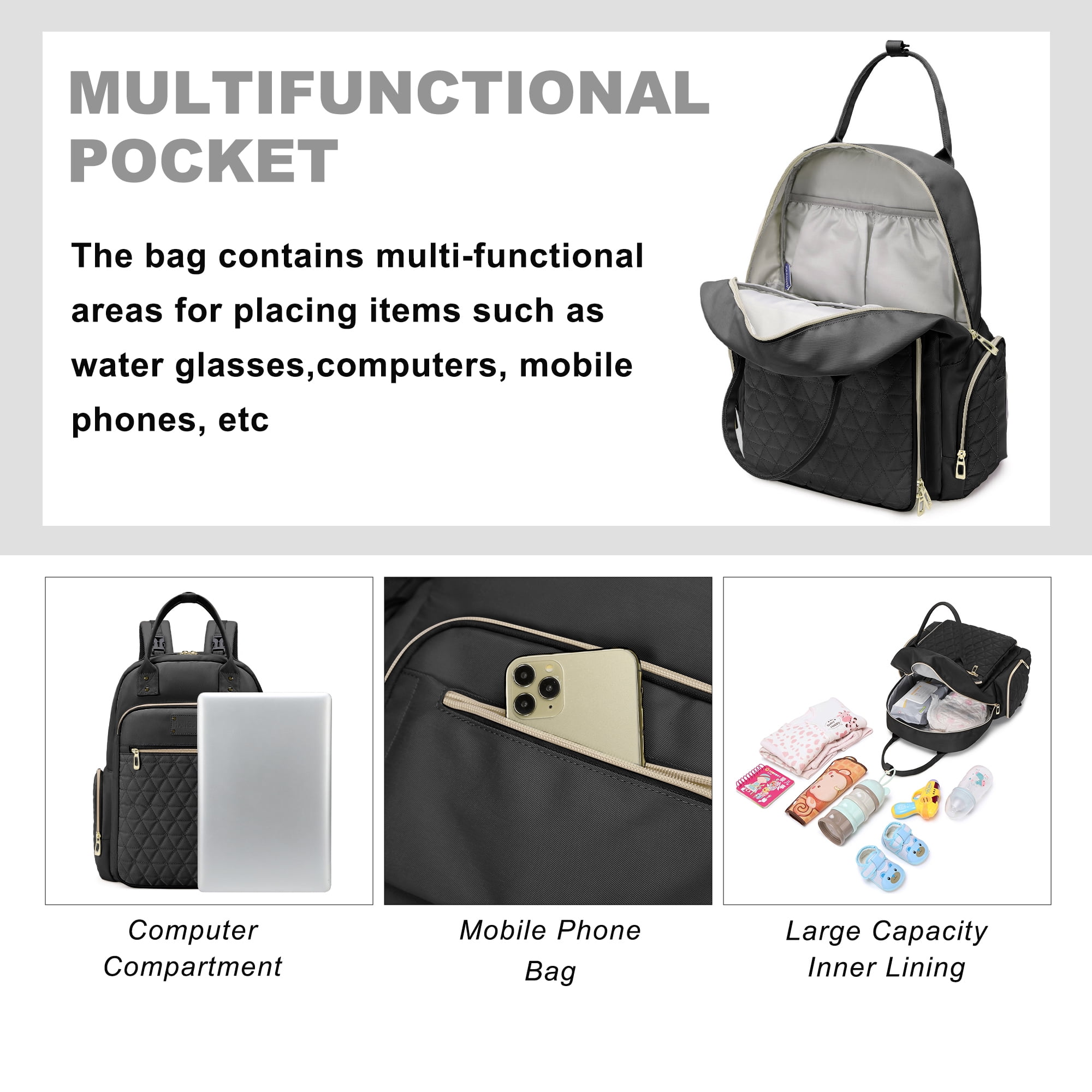 AGUDAN Baby Diaper Backpack Mommy Nappy Bag Multifunction Travel Maternity Bag 12x7x16IN