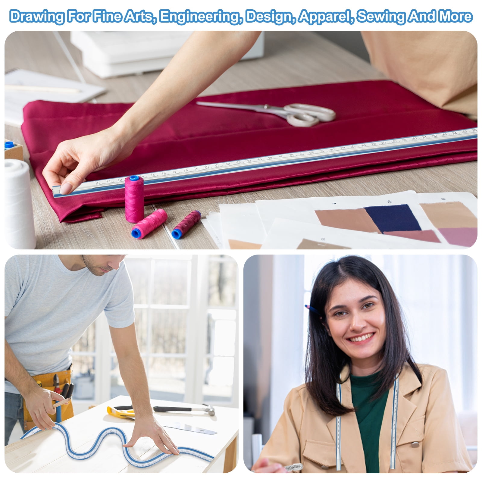 Uxcell 40 Inch 100cm Flexible Curve Ruler Can Be Bent for Drawing Sewing Engineering, 2 Pcs, Blue