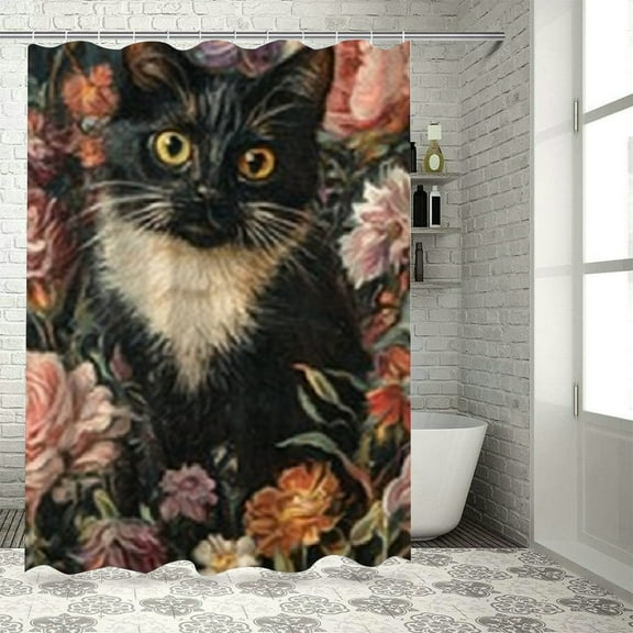 Autua Cute Cat Chic Modern Bathroom Decor Shower Curtain with Hooks 100% Polyester Fiber 36"x72