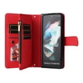 thumbnail image 4 of Dteck Samsung Galaxy Z Fold 3 5G Wallet Case with Removable Adjustable Crossbody Necklace Lanyard Shoulder Strap + Wristlet Strap, 9 Card Slots with Zipper Pocket PU Leather Case, Red, 4 of 13