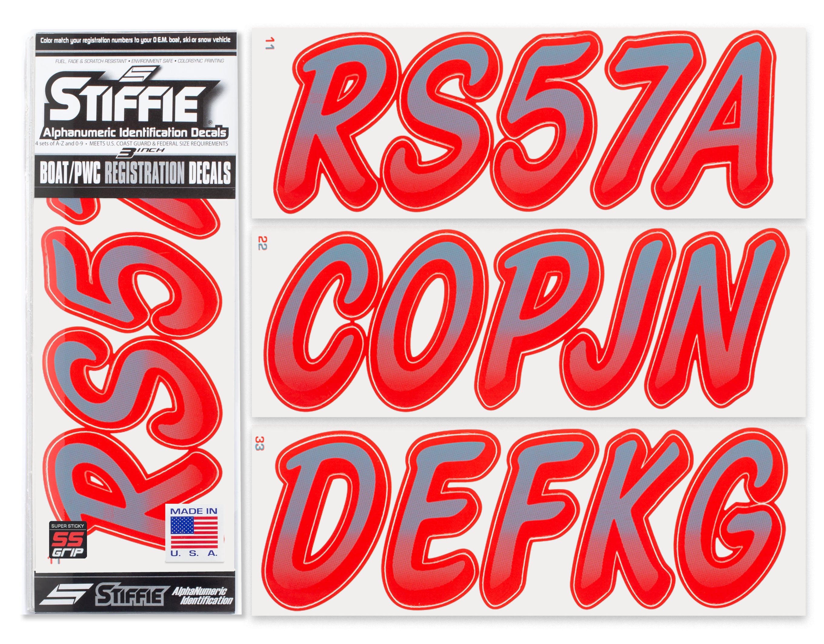 Stiffie Whipline Shark Gray/Lava Red Super Sticky 3" Alpha Numeric