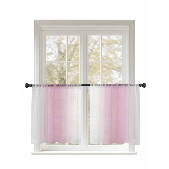 White Pink Sheer Curtains 45 Inch Long 2 Panels, Gradient Modern Ombre Art Light Filtering Rod Pocket Semi Sheer Curtains, Sheer Voile Drapes for Living Room Bedroom, 52"x45"