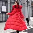 thumbnail image 6 of Winter Women Cotton Jacket Detachable Hood Neck Protection Long Sleeves Pockets Knee Length Zipper Closure Padded Coat Solid Color Windproof Outwear Parka, 6 of 7