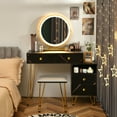 thumbnail image 3 of Patiojoy Bedroom Makeup Vanity Dressing Table Stool Set with 3 Colors Lighted Mirror Large Storage Cabinet Drawer Black, 3 of 7