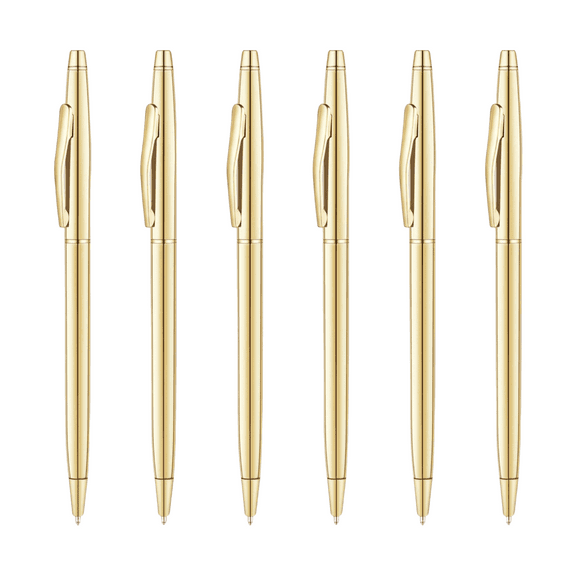 6 Pack Gold Slim Ballpoint Pens - 1.0mm Medium Point Black Ink, Wedding & Business Gifts for Office, Students, Teachers