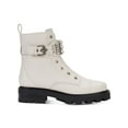 thumbnail image 2 of KARL LAGERFELD PARIS Womens Ivory Metallic Lug Sole Padded Grommet Detail Pull Tab Buckle Accent Embellished Maeva Round Toe Block Heel Zip-Up Leather Combat Boots 6 M, 2 of 4