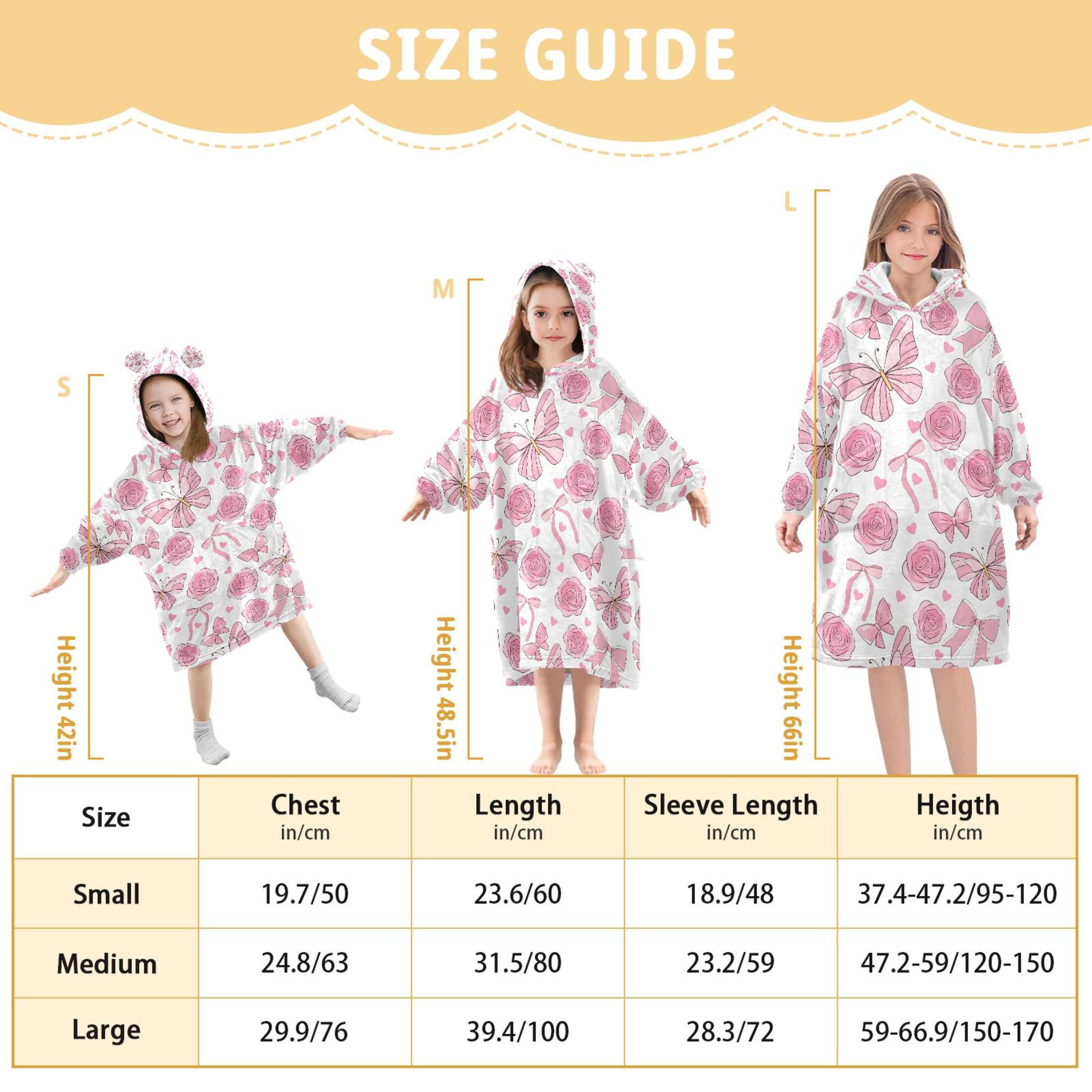 joogoo Blanket Hoodie for Butterflies Roses Bows Oversize Sweatshirt 3-14 YR L