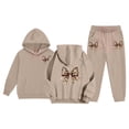 thumbnail image 6 of Girls Sweatsuit Bowknot Print Hoodie Jogger Soft Party Loungewear Comfy Play Casual Kids 2 Piece Outfits Khaki 4-5 Y, 6 of 7