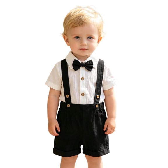 Tiijoy Newborn Boys Summer Outfits Cotton Short Sleeve Bodysuit Suspenders Shorts Set, Sizes 9-12M
