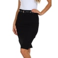 thumbnail image 3 of Knee Length Stretch Pencil Skirt with Skinny Belt - Black - XL, 3 of 4
