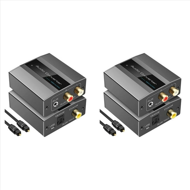 2X Optical to RCA Converter Audio Converter Digital to Analog Audio Coaxial to RCA Adapter 3.5mm AUX with Optical Cable,2 x Audio Converter 2 x Optical Cable,silver grey