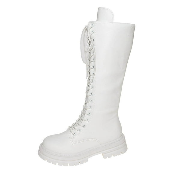 YLYL Women's Knee High Boots Lace up Zipper Winter Military Riding Combat Mid Calf Boots