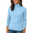 thumbnail image 4 of Hearthz Ribbed Blue Womens Sweaters Turtleneck Mock Neck Women Long Sleeve Shirt Knit Basic Spring Winter Pullover Shirts, 4 of 4