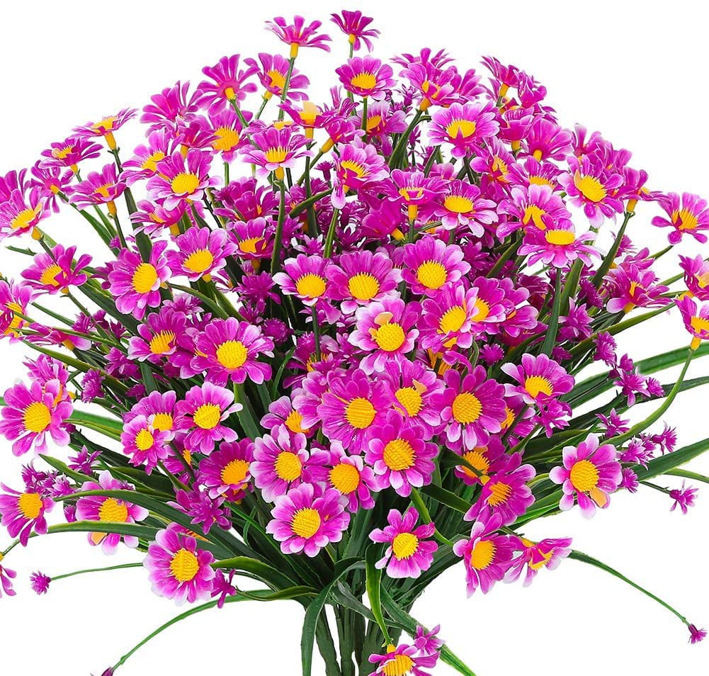 Fushia Ksnnrsng 4Pcs Artificial Daisy Flowers Outdoor Fake Flowers for Decoration Faux Plastic Foliage Greenery Shrubs Flower Garden Porch Window Box Hanging Plants Indoor Decor