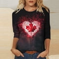 thumbnail image 1 of 3/4 Sleeve Shirt for Women - Happy Canada Day Graphic Tee, Red & White Maple Leaf Printed -Breathable Cotton Round Neck Blouse, 1 of 5
