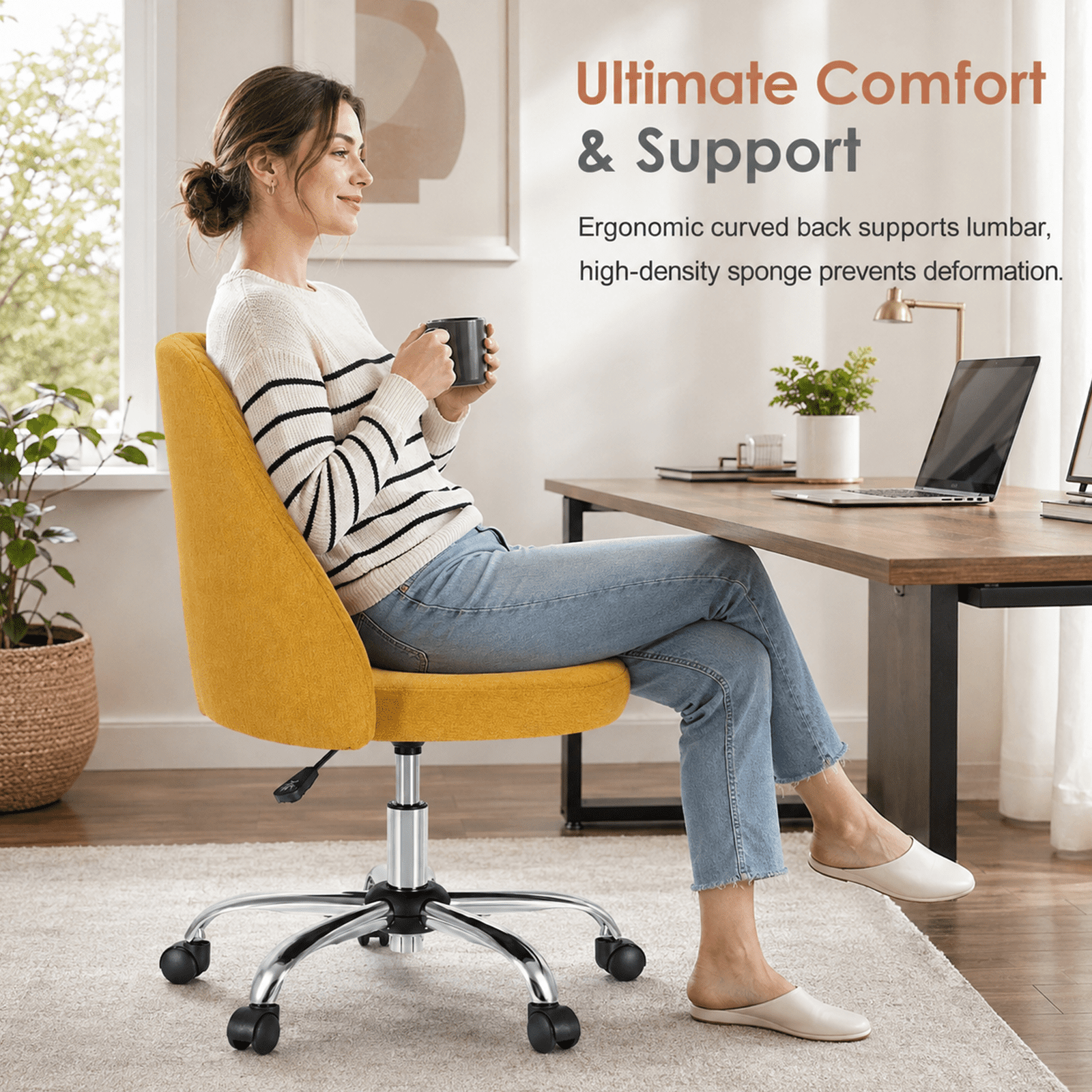 Alvantor Comfy Office Chair, Adjustable Swivel Desk Chair with Wheels, Wide Seating, Modern Fabric Vanity Chair