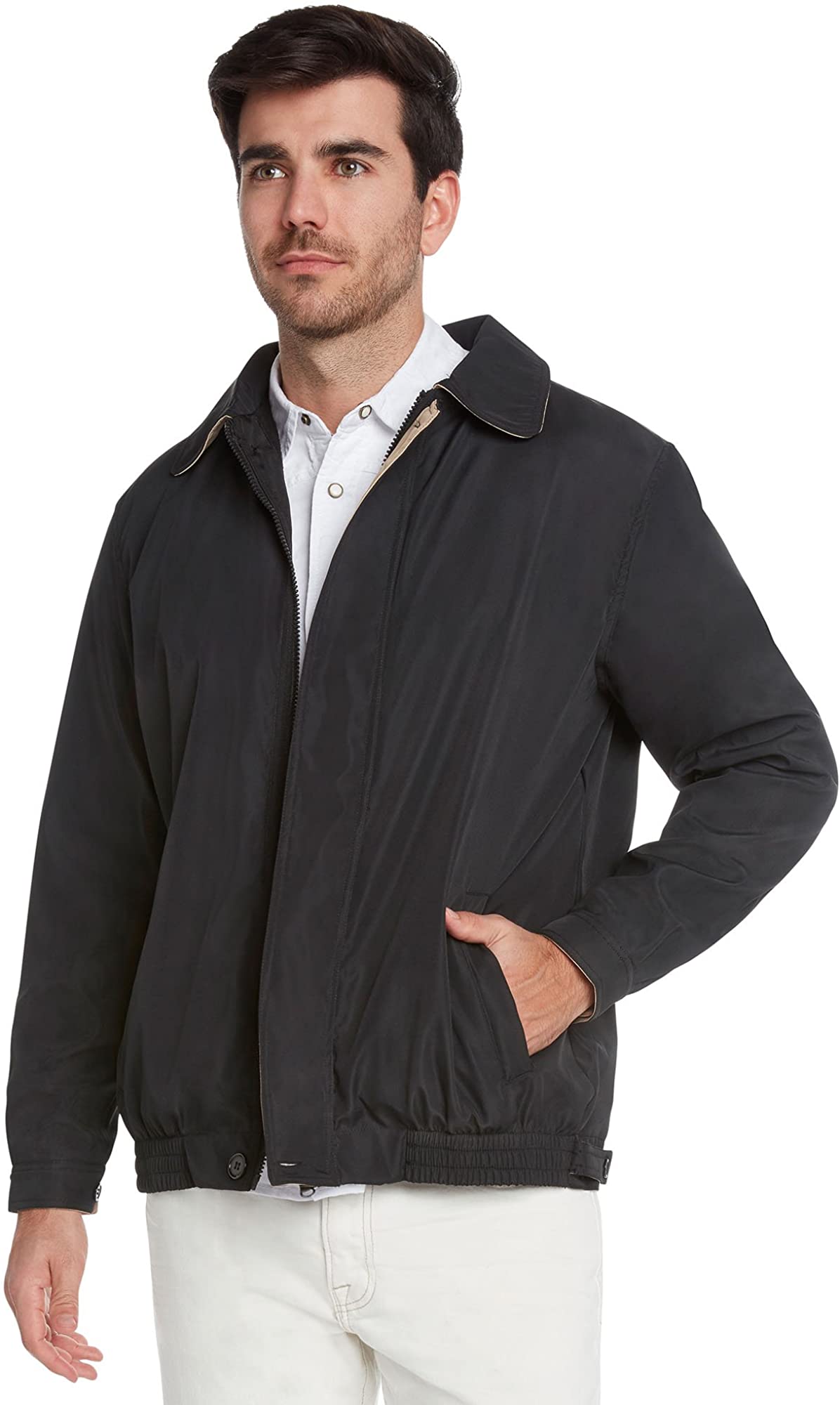 Mens Water Resistant Lightweight Paneled Harrington Jacket by 9 Crowns