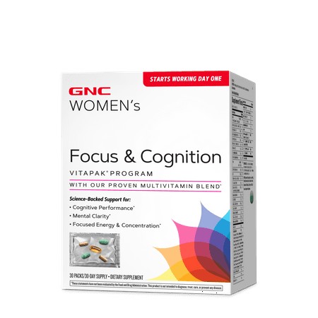 GNC Women's Focus & Cognition Vitapak, With Multivitamin Blend., Cognition Complex, 30 Servings