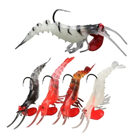 Glow in The Dark Shrimp Lures Multipurpose Realistic Fishing Lure 5PCS Soft Artificial Shrimp Lures Colorful Fishing Baits for Bass Trout Crappie