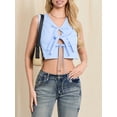 thumbnail image 6 of Women Bandeau Tops Tie Front Tank Tops Casual Camisole Solid Color/Stripe Print Crop Basic Vest Sleeveless Shirt Streetwear for Summer, 6 of 9