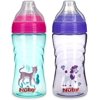 Nuby 2 Pack No Spill Printed Thirsty Kids No-Spill Sip-it Sport Cup with Soft Spout and Lid - 12oz, 12+ Months, 2 Pack, dog / leopard