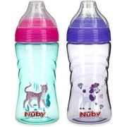 Nuby 2 Pack No Spill Printed Thirsty Kids No-Spill Sip-it Sport Cup with Soft Spout and Lid - 12oz, 12+ Months, 2 Pack, dog / leopard