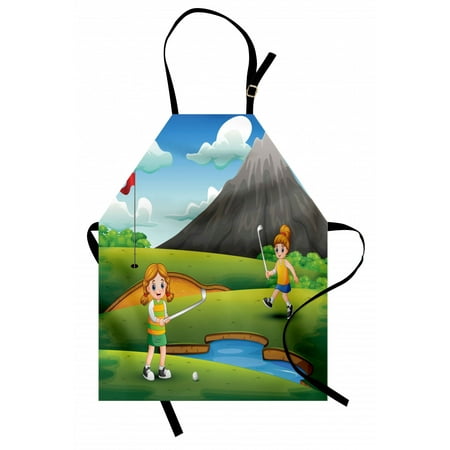 

Golf Course Scene Apron Happy Golfer on Field in a Sunny Day Cartoon Scene Unisex Kitchen Bib with Adjustable Neck for Cooking Gardening Adult Size Apple Green Multicolor by Ambesonne