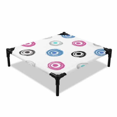 Polka Dots Elevated Dog Bed Modern Abstract Art Minimalist Blue Pink Black Grey Dots Cooling Breathable Outdoor Raised Dog Cot Bed with Metal Frame Non-Slip Feet for Small Dog 20x20in