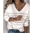 thumbnail image 1 of Charmo Pull-Over Ample à Rayures pour Femmes, Col en V, Manches Longues, Décontracté, 1 of 5