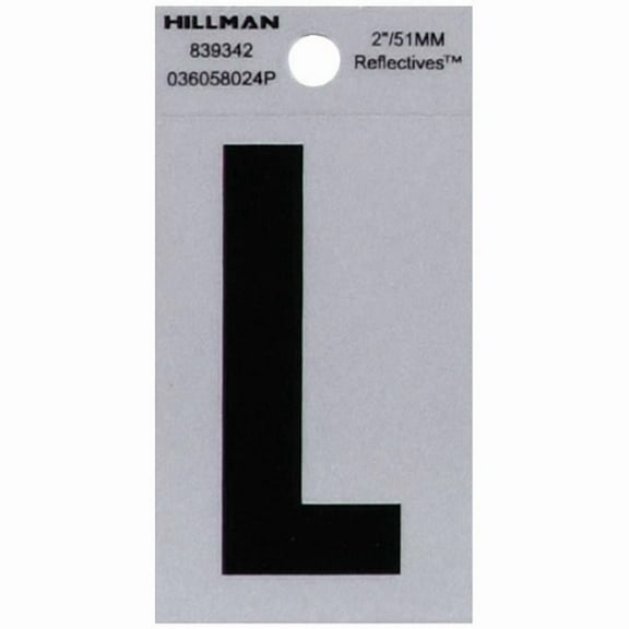 2 in. Black & Silver Reflective Mylar Square Cut Self Adhesive Letter - L
