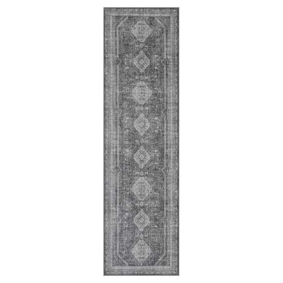 2x5 Non Slip Runner Rug, Machine Washable Low Pile Area Rug for Hallway Kitchen Entryway Bedroom Living Room Office, Lightweight Durable, Gray