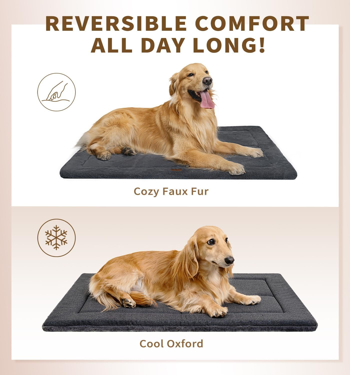 Made4pets Washable Dog Bed for Size Dogs, Reversible Foam Floor Dog Mat, 48*30, Dark Gray