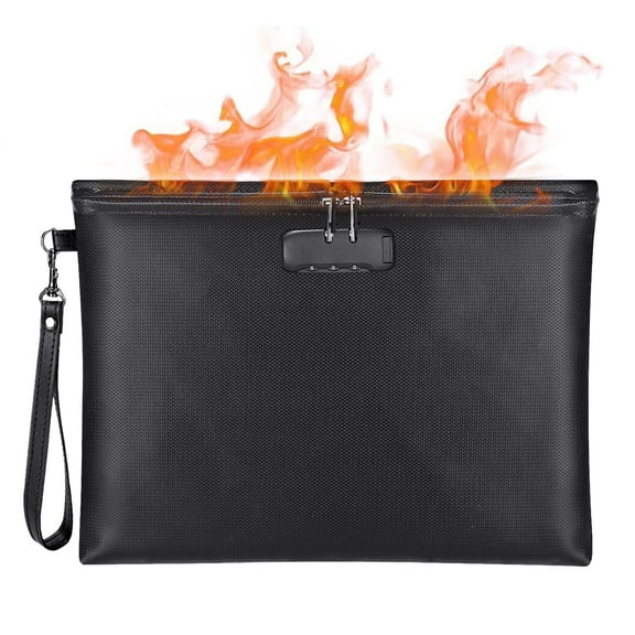 IC ICLOVER Fireproof Document Bags with Lock, 14.2"x 10" Waterproof Fireproof Money Bag, Fireproof Safe Storage Pouch with Zipper for A4 Document Holder, File, Cash and Tablet