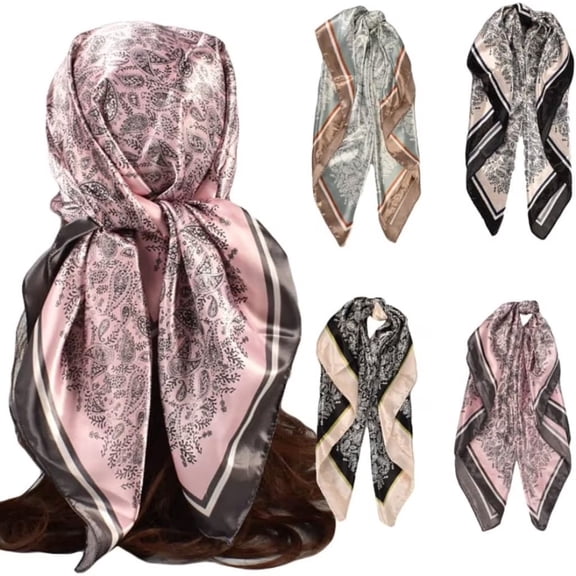 4PCS Satin Square Head Scarves, 35"x35" Paisley Printed Polyester Neck Scarf for Women