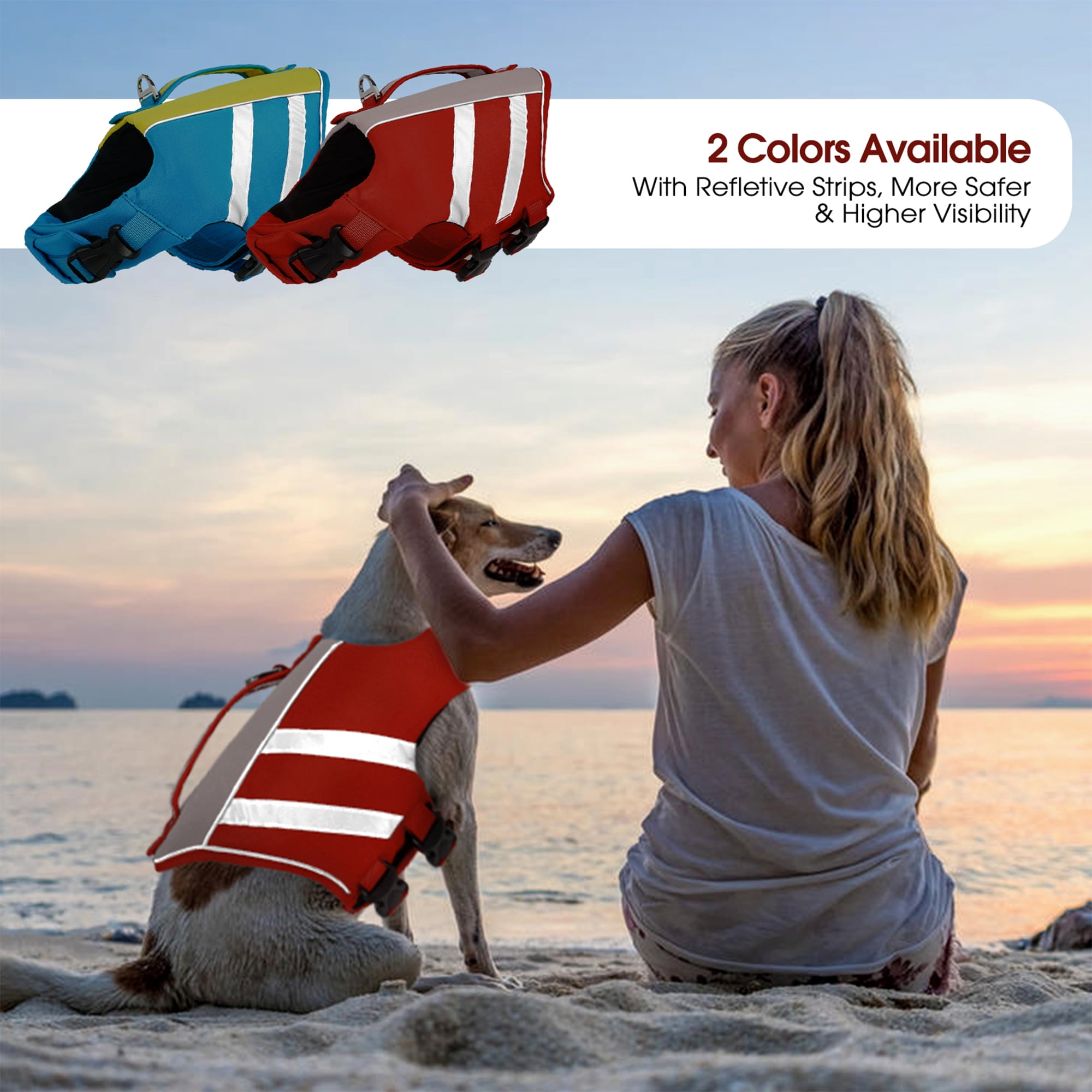 IDOMIK Dog Life Jacket with Reflective Strips, High Flotation Small Dog Swim Vest with Rescue Handle and D-Ring for Boating, Swimming and Surfing, Red