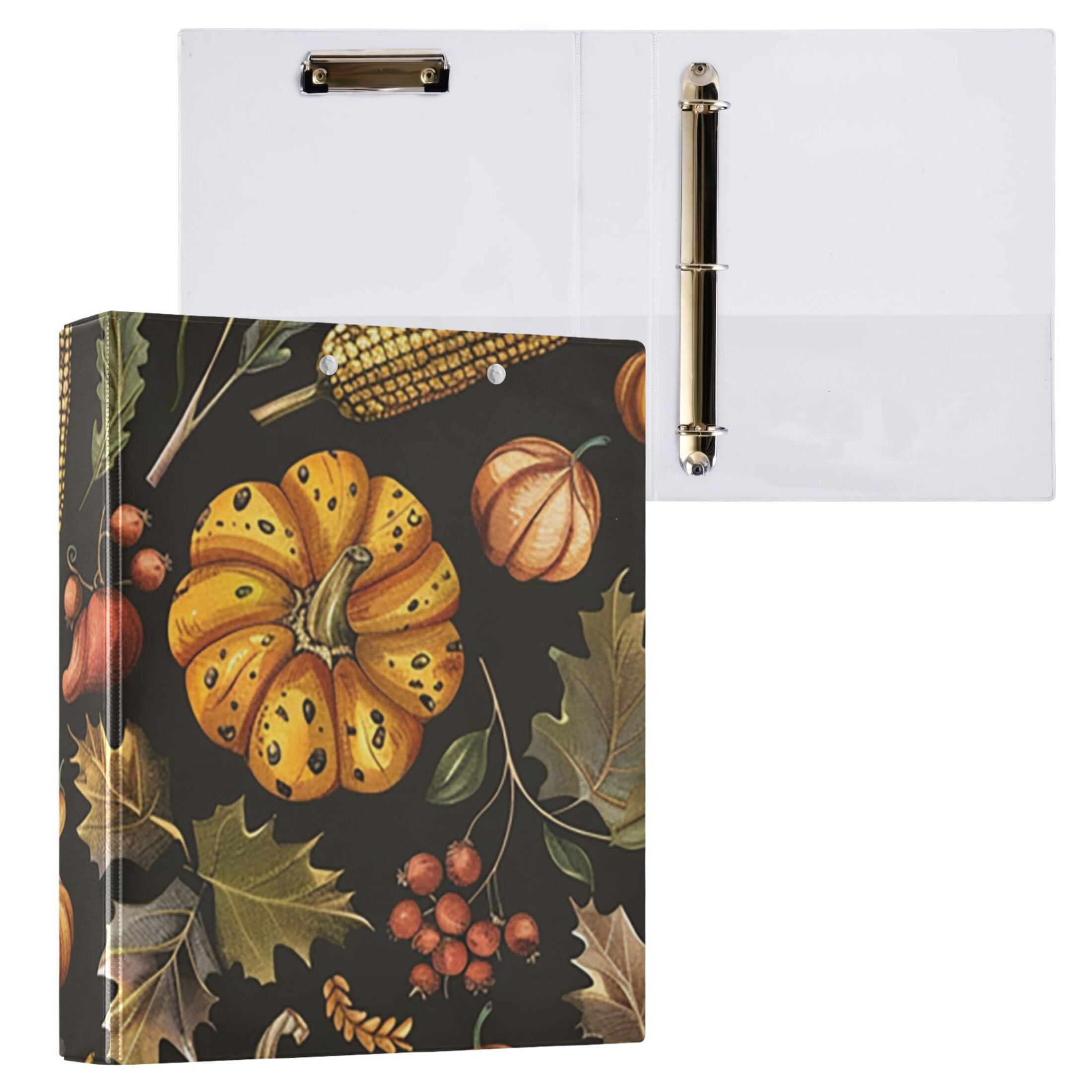 Thanksgiving 3 Ring Binders 1.5 inch Hardcover File Folders with Interior Pockets A4 Size Organizer for School Office Hospital