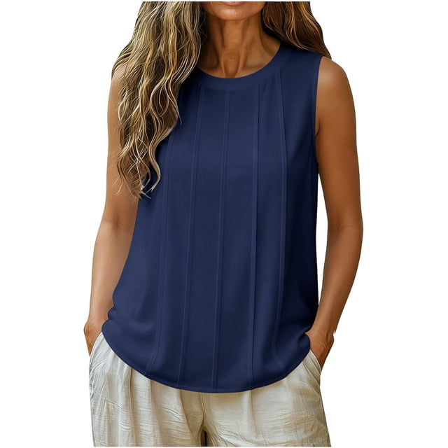 ZVNAH Camisole à devant Plissé pour Femme, Blouse Décontractée Sans Manches à Col Rond et Coupe Ample, P-2TG