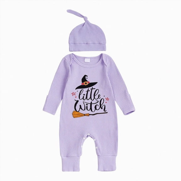 My First Halloween Baby Outfit Newborn Long Sleeve Ribbed Romper with Hat Little Boo Halloween Baby Outfits