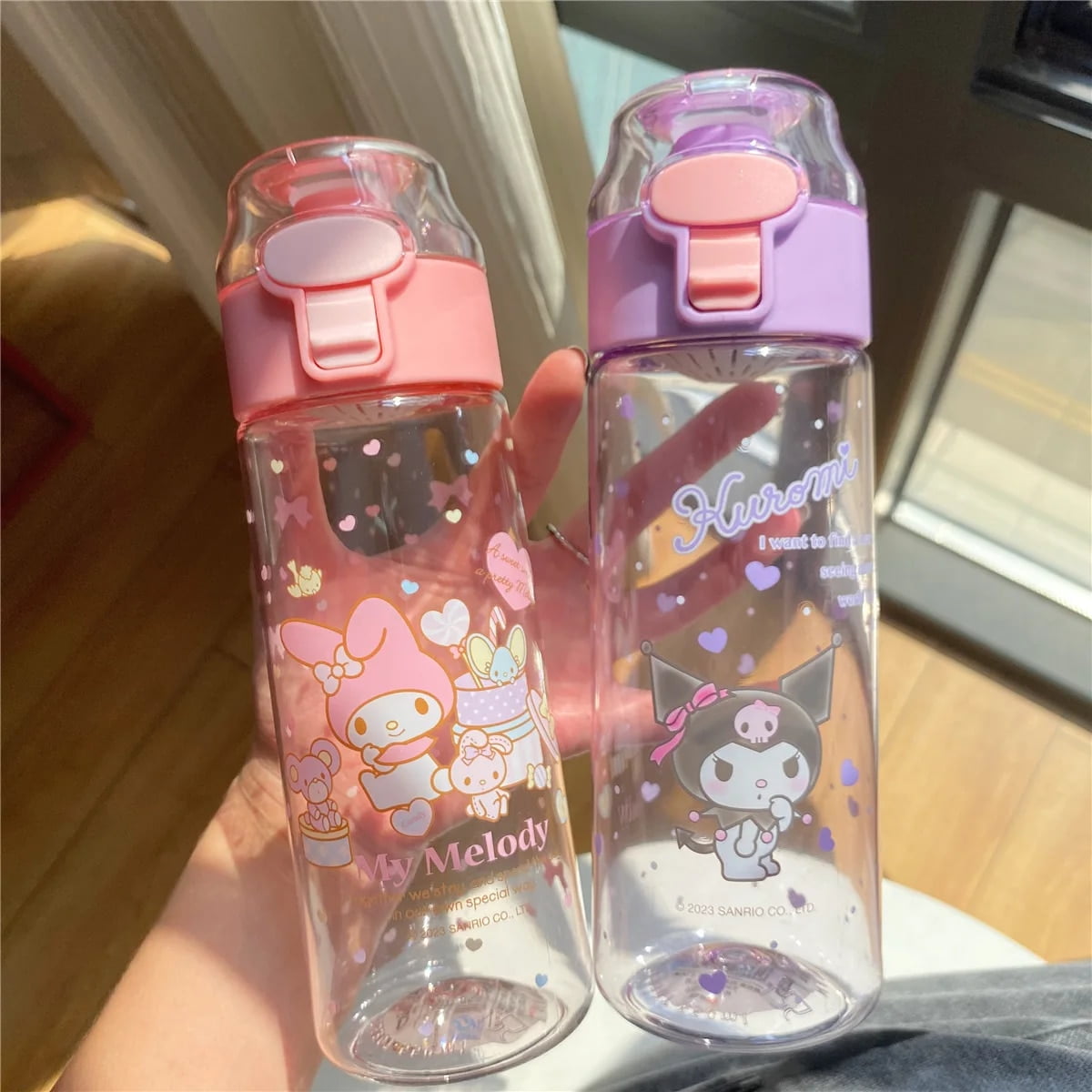 550ML Kawaii Sanrio Water Bottle Hello Kitty Kuromi Cinnamoroll Water Cup Outdoor Portable High Temperature Resistant Convenient