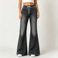 thumbnail image 3 of Vivianyo HD Women's Elastic Waist Drawstring Flare Jeans with Pockets, High Waist Denim Pants For Women, Long Flared Pull on Denim Trousers for Shopping Trips and Casual Outings, Sizes S-2XL, 3 of 7