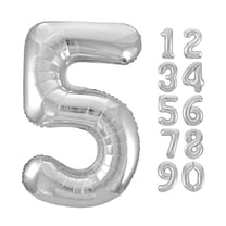 Unique Industries Foil Big Number 5 Shaped 34" Silver Solid Print Party Balloon