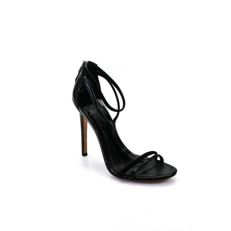 

Pre-owned|Brian Atwood Women s Round Toe Leather Strappy Zip Heels Black Size 8½