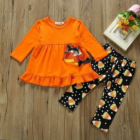 

Halloween Toddler Baby Girl Halloween Baby Girl Clothing Leggings Candy Corn Print Black and Orange Halloween Outfit Toddler Outfit 18M