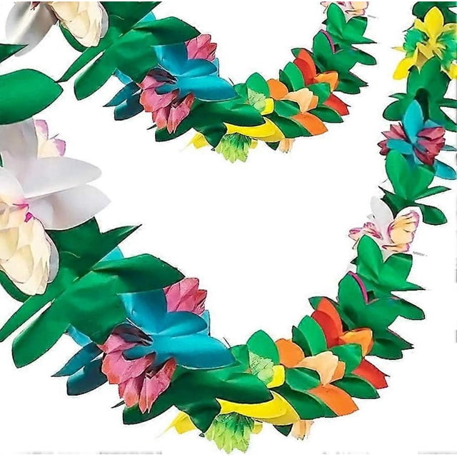 2PCS Paper Garland Decorations, Hibiscus Garland Tissue Flower Banner Tropical Paper Flowers Luau Party Decorations