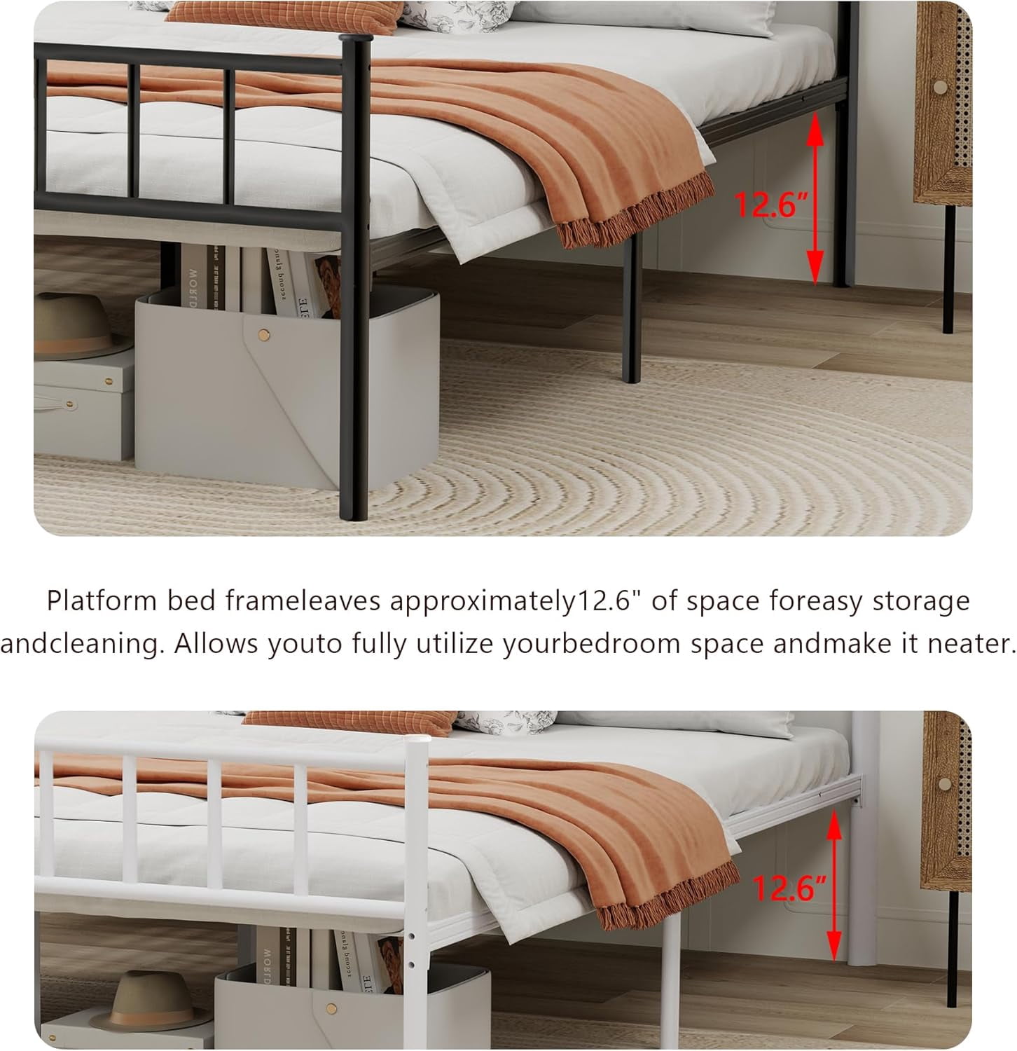 alazyhome Full Size Classic Metal Platform Bed Frame-Mattress Foundation Steel Slat Support, White