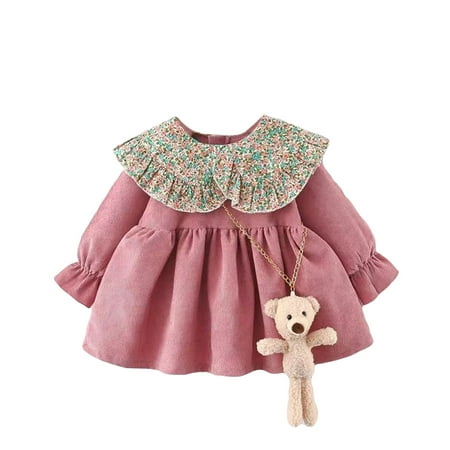 

QWERTYU Newborn Infant Baby Fall Winter Dresses with Bag Dress Long Sleeve Sundress for Girl 0-24M 100/10