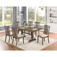 thumbnail image 2 of 7pc Brown Oak Wood Dining Set with 6 Beige Linen Upholstered Chairs, 2 of 4