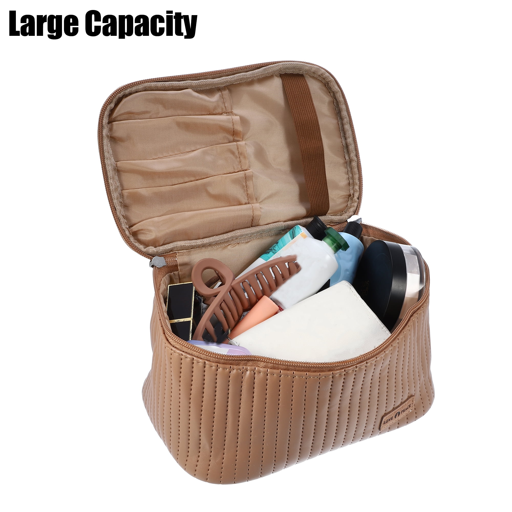 Unique Bargains Floral Makeup Bag Zipper Flower Cosmetic Pouch Brown